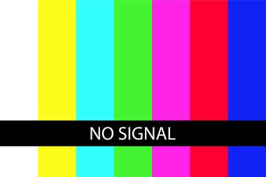 Sinyal Duvar Kağıdı yok, renkli bir test kalıbının yer aldığı eski bir TV ekranında canlı bir hata mesajı. Düz biçim vektör illüstrasyonu.
