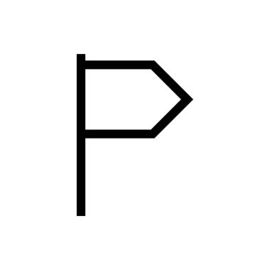 black and white Toothpick flag outline icon, A black outlined symbol resembling a right-pointing flag or banner on a pole.