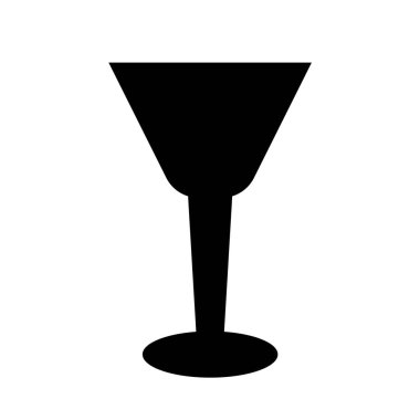 Şarap kadehi ikonu, kokteyl bardağı ikonu, basit vektör tasarımı, siyah beyaz simge.