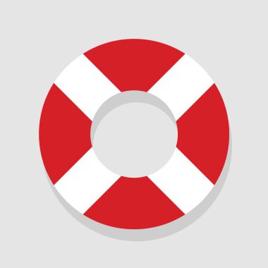 düz tasarım cankurtaran ikonu, dairesel yaşam şamandırası simgesi açık gri arka planda düz bir tasarım içeriyor.