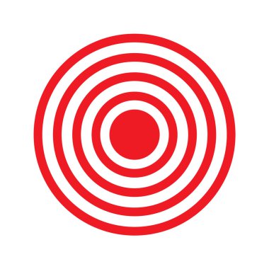 kırmızı daire çerçeve simgesi. Beyaz arkaplanda izole edilmiş, Konsantrik kırmızı daireler beyaz arkaplanda hedef benzeri bir tasarım oluşturur.. 