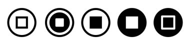 sets Stop button icon, Five simple icons represent stop buttons.