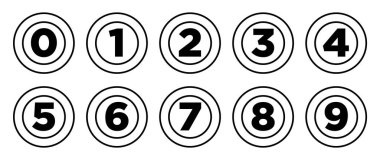 saydam arkaplan üzerinde okları olan siyah ve beyaz sayı simgeleri 1 ile 10 arasında.