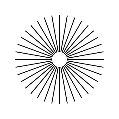 Radial circle lines: circular radiating geometric shapes resembling sun rays. Abstract design element. Vector illustration on a white background.