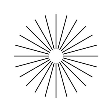 Radial circle lines: circular radiating geometric shapes resembling sun rays. Abstract design element. Vector illustration on a white background.