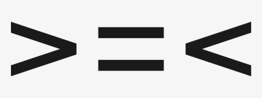 Mathematical symbols for less than, greater than, and equal to are used to represent inequalities.