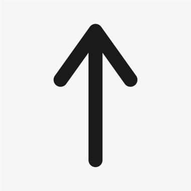 Yukarı ok simgesi. İmleç. Modern basit oklar. Açık gri arkaplanda yukarı doğru siyah bir ok.