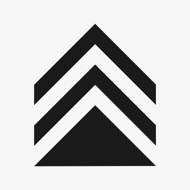 Up Arrows icon. Cursor. Modern simple arrows.  Geometric design featuring three black chevrons stacked vertically .