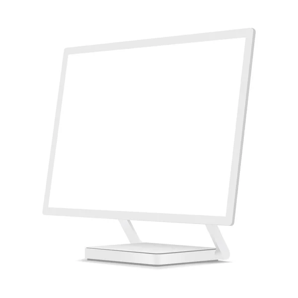 White computer monitor mockup with perspective 34 right view — Stock Vector