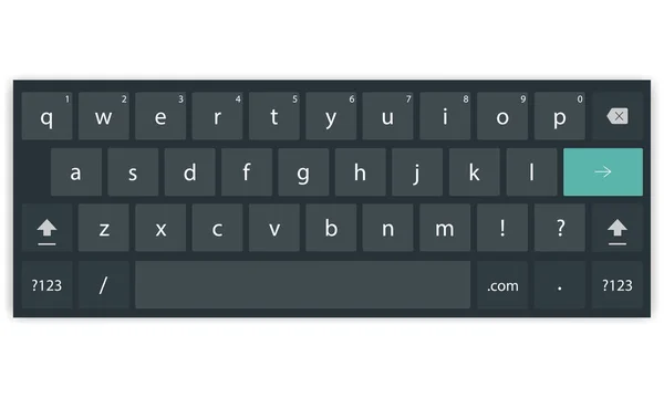 Donkere mobiele toetsenbord sjabloon met Engelse alfabet — Stockvector