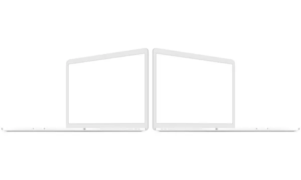 Two white laptops with perspective side views — Stock Vector