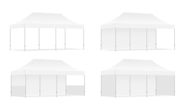 측면 보기와 4 개의 야외 프로 모션 사각형 텐트 세트 — 스톡 벡터