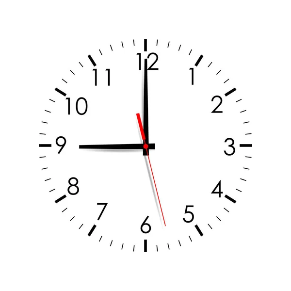 Cara del reloj simulan aislado sobre fondo blanco. A las 9 en punto — Archivo Imágenes Vectoriales