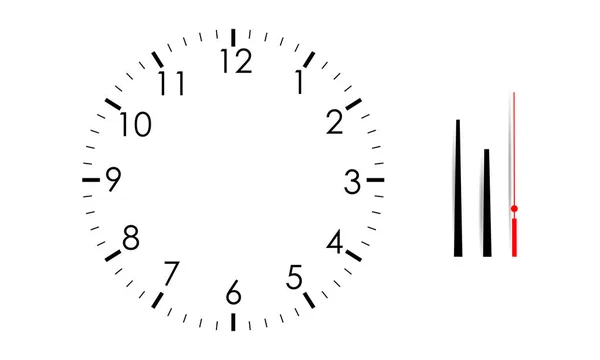 Pusty zegar twarz makieta z godziny, minuty i wskazówki, na białym tle — Wektor stockowy
