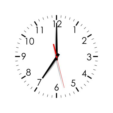 Clock dial shows 7:00 isolated on white background clipart