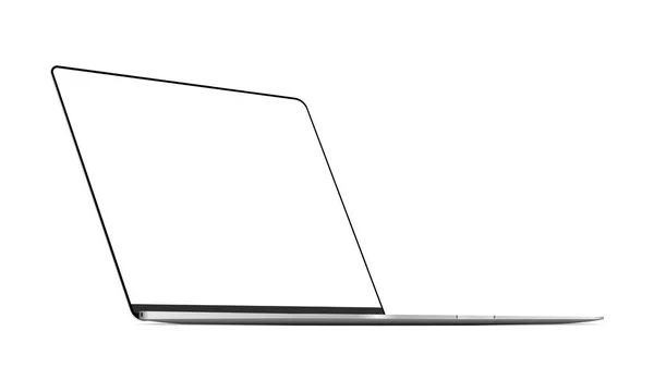 Серебряный макет ноутбука с чистым безрамным экраном - вид слева — стоковый вектор