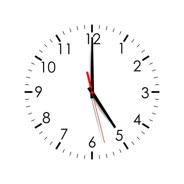 Quadrante orologio Mostra 5: 00 isolato su sfondo bianco — Vettoriale Stock