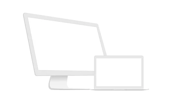 Monitor de computador com laptop limpo Mockups —  Vetores de Stock