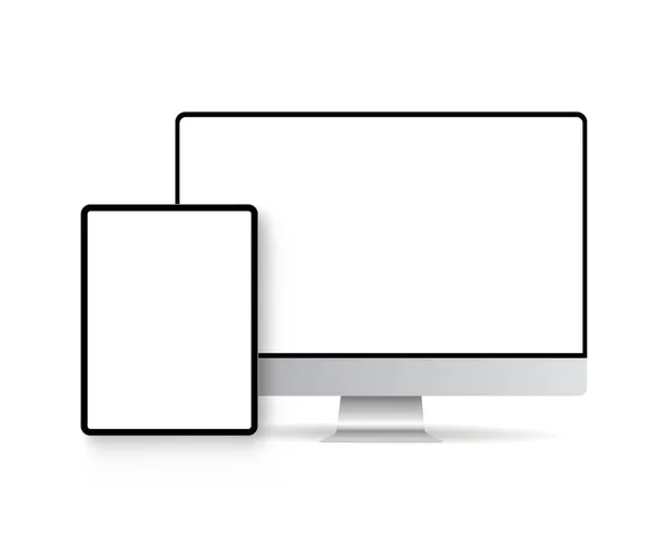 Tablet computador e monitor com telas em branco — Vetor de Stock