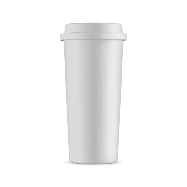 Alta taza de café desechable burla con tapa — Vector de stock