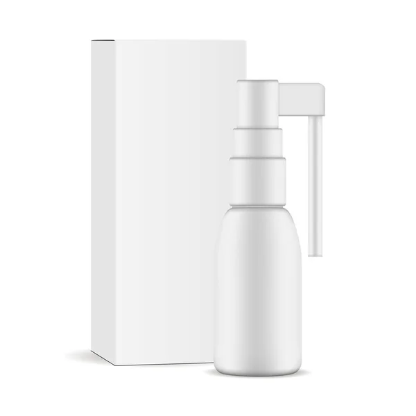 Garrafa de spray de garganta com maquete de caixa de papel — Vetor de Stock