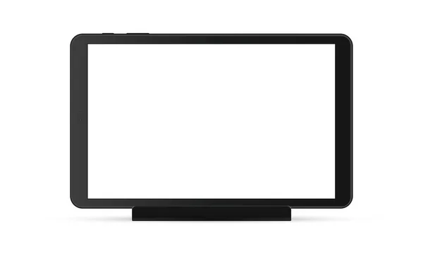 Schwarzer Tablet-Computer mit leerem Bildschirm auf Standfuß — Stockvektor