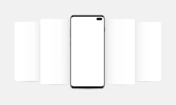 Teléfono celular moderno con pantallas de aplicaciones en blanco maqueta — Archivo Imágenes Vectoriales