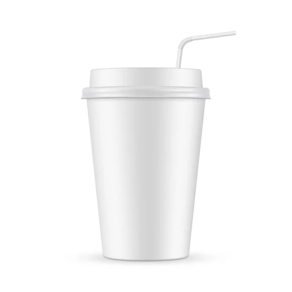Coffee Cup Straw Mockup Isolated White Background Vector Illustration — Stock Vector