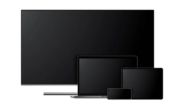 現代のデバイスのモックアップのセット テレビ ラップトップ タブレットコンピュータ スマートフォン ベクトルイラスト — ストックベクタ
