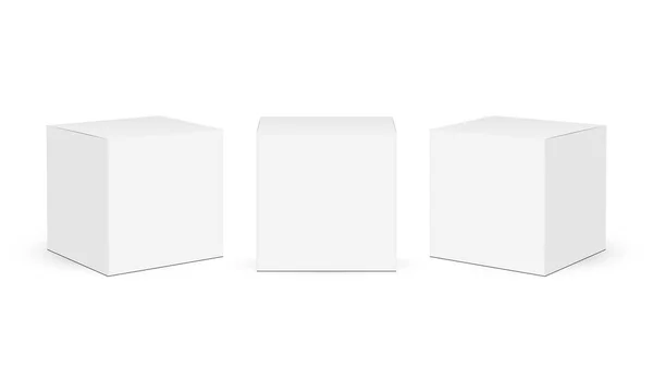 Tres Cajas Cuadradas Papel Maquetas Aisladas Sobre Fondo Blanco Ilustración — Vector de stock