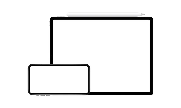 Modern Eszközök Mockups Üres Képernyők Tabletta Számítógép Stylus Okostelefon Vektorillusztráció — Stock Vector