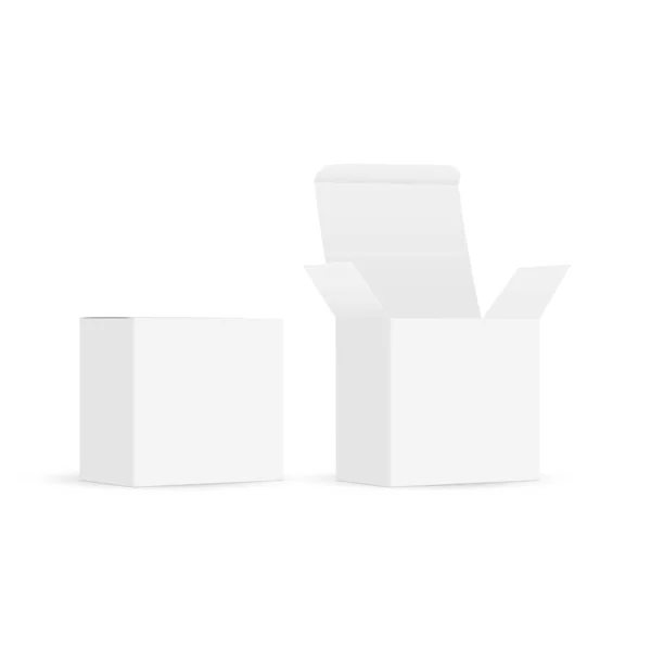 Deux Boîtes Carrées Carton Avec Couvercle Ouvert Fermé Isolé Sur — Image vectorielle