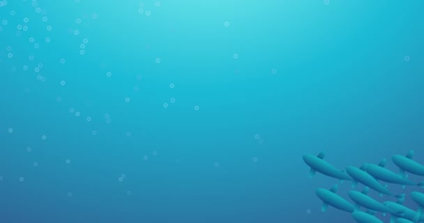 鱼群随波逐流 在水下蓝色背景上动画 — 图库视频影像