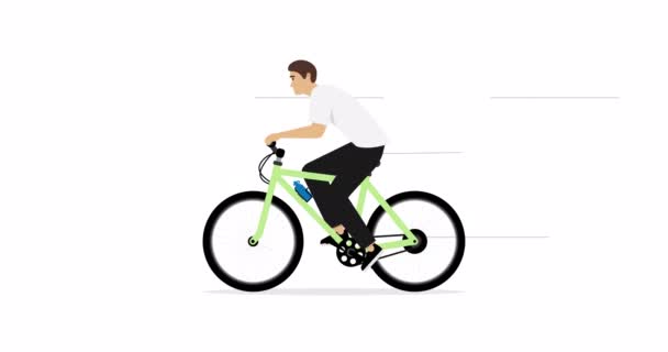 Young Man Rides Bike Isolated White Background Cycle Riding Animation — Stock Video