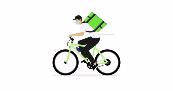 Deliveryman Rider Cykel Isolerad Vit Bakgrund Cykel Ridning Kurir Leverans — Stockvideo