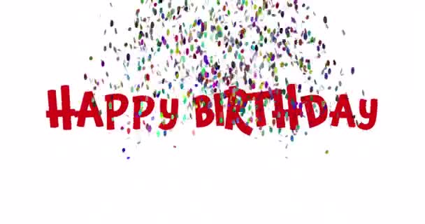 Gelukkige Verjaardag Cartoon Tekst Met Confetti Party Popper Explosies Animatie — Stockvideo