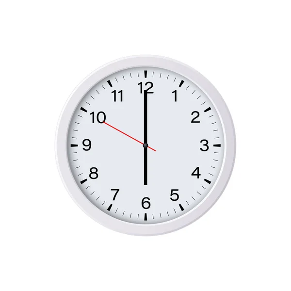 圆圆的白墙时钟显示六点钟 孤立的 矢量说明 — 图库矢量图片