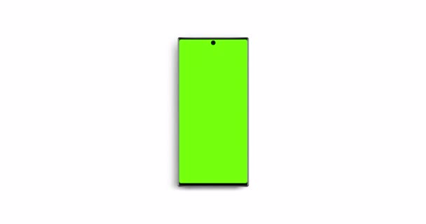 智能手机模型与绿色屏幕 前视图 隔离在白色背景 4K动画 带有摄像机轨迹运动 — 图库视频影像