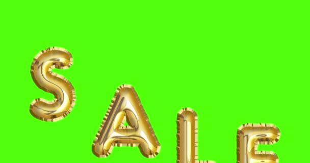 Animated Golden Inflatable Balloons Text Sale Rising Air Turn Green — Stock Video