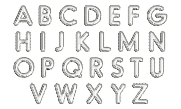 銀の膨脹可能な風船の手紙は白い背景で隔離される 英語のアルファベットの葉巻フォント — ストック写真