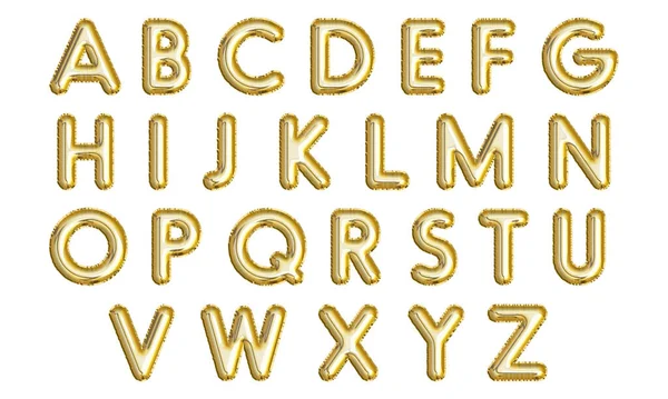 Gouden Opblaasbare Ballonnen Letters Geïsoleerd Witte Achtergrond Foil Ballon Lettertype — Stockfoto