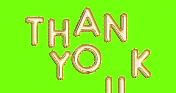 Слова Спасибо Сделаны Золотых Надувных Воздушных Шаров Поднимающихся Воздух Зеленом — стоковое видео