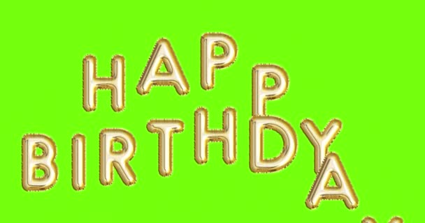 Slova Happy Birthday Zlatých Nafukovacích Balónků Stoupajících Vzduchu Zeleném Pozadí — Stock video