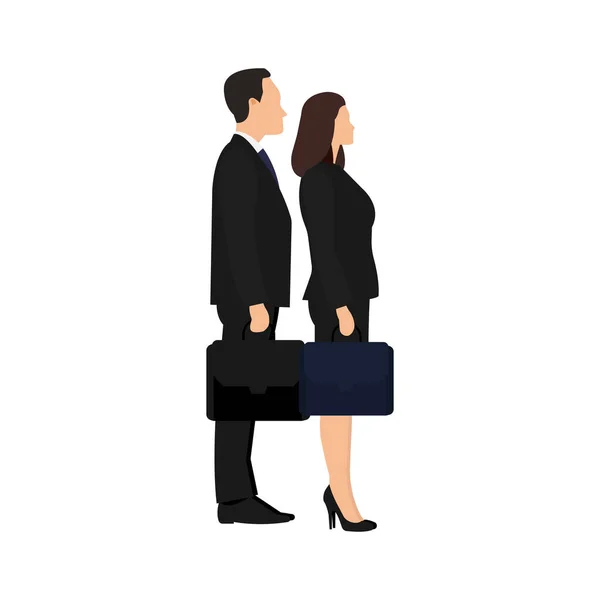 Businessman Businesswoman Standing Together Confidently Looking Forward Vector Illustration Flat — Stock Vector