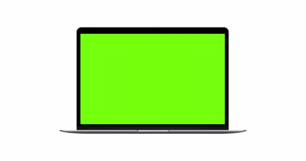 Laptop Computer Mockup Blank Green Screen Front View Isolated White — Stock Video