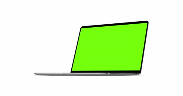 Mockup Laptop Moderno Com Tela Verde Branco Vista Lateral Isolado — Vídeo de Stock