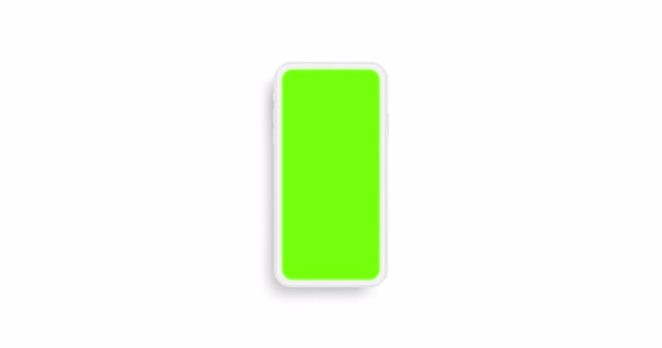 Smartphone Clay Mockup Blank Green Screen Front View Isolated White — Stock Video