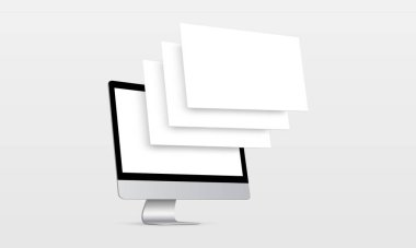  Modern computer monitor mockup with blank wireframing pages. Concept for showcasing web-design projects. Vector illustration clipart