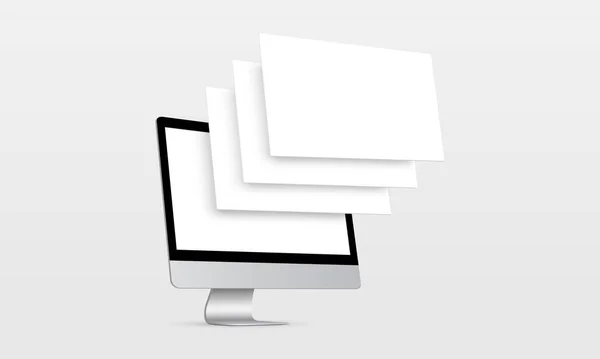 Moderno Computador Monitor Mockup Com Páginas Wireframing Branco Conceito Para — Vetor de Stock