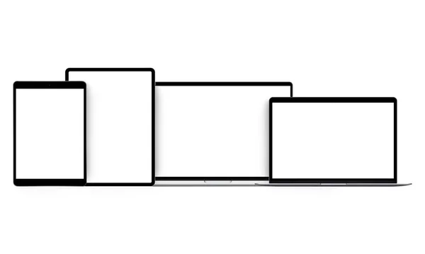 Set Moderni Modelli Dispositivi Laptop Tablet Isolati Sfondo Bianco Illustrazione — Vettoriale Stock